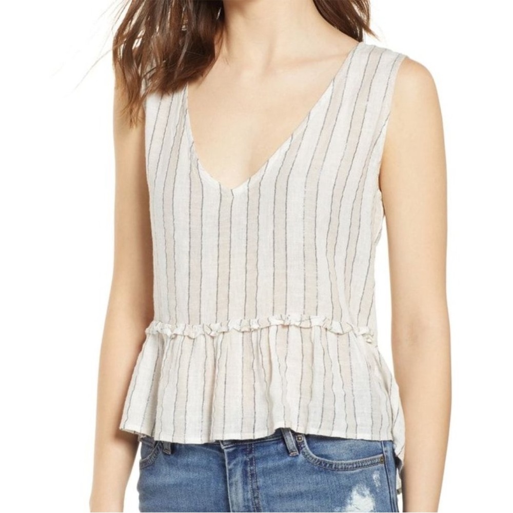 Rails Mira Costa Stripe Linen Blend Peplum Top
